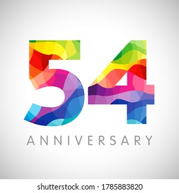 54th anniversary numbers. 54 years old logotype. Bright congrats. Isolated abstract graphic design template. Creative 5, 4 sign 3D digits. Up to 54%, -54% percent off discount. Congratulation concept.