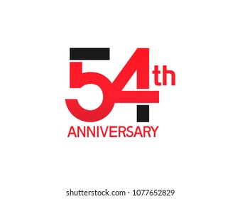 54th anniversary red and black design simple isolated on white background for celebration