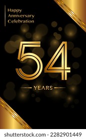 54th Anniversary template design with double line numbers. Golden anniversary template. Vector