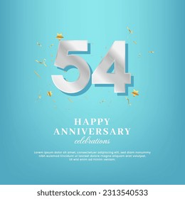 54th anniversary vector template with a white number and confetti spread on a gradient background