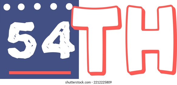 54th Ordinal Numbers counting vector art illustration with fantastic font and blue red color, worksheets - match sequence number worksheets for preschoolers 