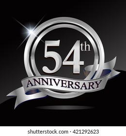 54th silver anniversary logo with ring and ribbon. Vector design template elements for your birthday celebration.
