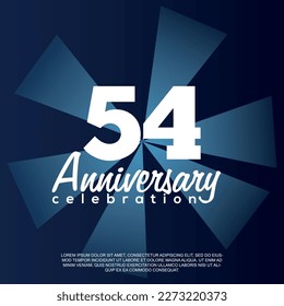 54th year anniversary celebration vector template design illustration with white text elegant blue shiny background.	