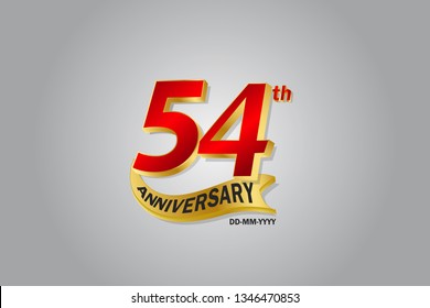 54th year anniversary Golden ribbon celebration logotype. anniversary logo with Red and Gold color isolated on grey background, vector design for celebration, invitation card - vector