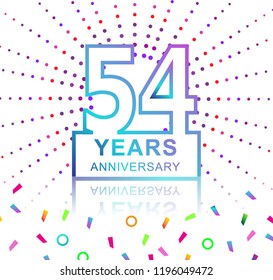 54th years anniversary celebration with colorful design with fireworks  and colorful confetti isolated on white background. for birthday celebration.