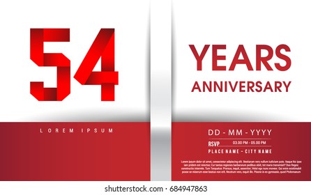 54th Years Anniversary celebration logo, flat design isolated on red and white background, vector elements for banner, invitation card and birthday party.