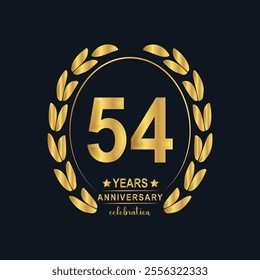 54th Years Anniversary celebration. Vector Template festive illustration Golden Color,. Birthday or wedding party event decoration.