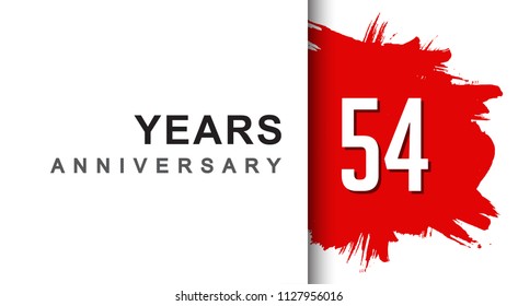 54th years anniversary design with red brush isolated on white background for company celebration event