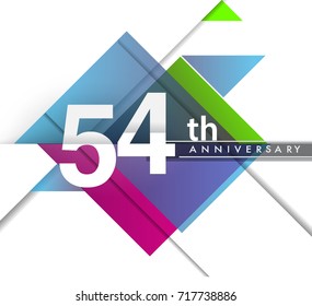 54th years anniversary logo with geometric, vector design birthday celebration isolated on white background.
