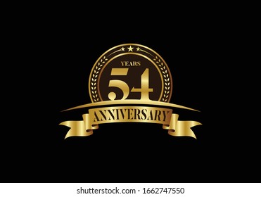 54th years anniversary logo template, vector design birthday celebration, Golden anniversary emblem with ribbon. Design for a booklet, leaflet, magazine, brochure, poster, web, invitation or greeting