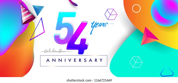54th years anniversary logo, vector design birthday celebration with colorful geometric background and abstract elements