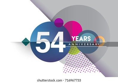 54th years anniversary logo, vector design birthday celebration with colorful geometric background and circles shape.