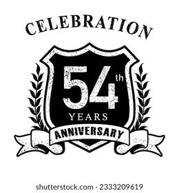 54th years anniversary logo vintage style black and white. Vector illustration.