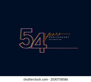 54th Years Anniversary Logotype with Colorful Multi Line Number Isolated on Dark Background.