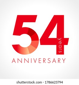 Números rojos del gráfico de los 54 años. 54 logotipo liso y brillante felicitaciones plantilla de diseño gráfico aislado. Creativo 5, 4 dígitos de signos. Hasta el 54%, -54% de descuento. Concepto de felicitación
