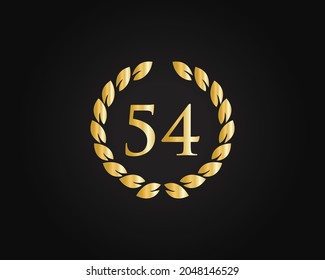 Plantilla de logotipo del anillo de aniversario de los 54 años. Logo Del 54Aniversario Con Anillo De Oro Aislado En Fondo Negro, Para El Cumpleaños, Aniversario Y Celebración De La Compañía