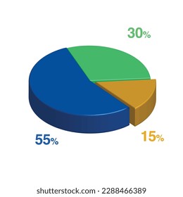 55 30 15 percent 3d Isometric 3 part pie chart diagram for business presentation. Vector infographics illustration eps.