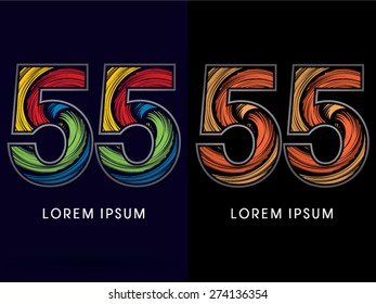 55 ,Abstract Number , font, concept Spin,designed using colors and gold silver bronze grunge brush,sign ,logo, symbol, icon, graphic, vector.