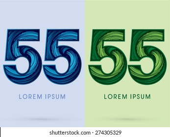55 ,Abstract Number , font, concept Spin water, wind and natural, designed using blue and green grunge brush,sign 