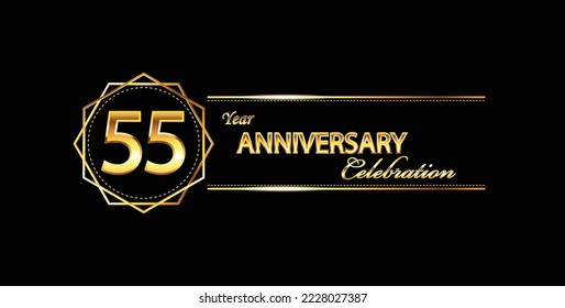 55 anniversary celebration. 55th anniversary celebration banner. 55 year anniversary celebration with hexagonal and black background.	