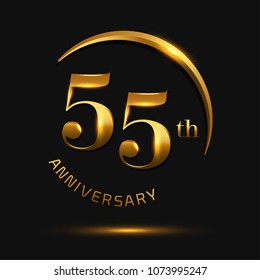 55 Anniversary Celebration Design.invitation card, and greeting card. elegance golden color isolated on black background