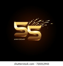 55 Anniversary gold fireworks and shiny elements on dark background