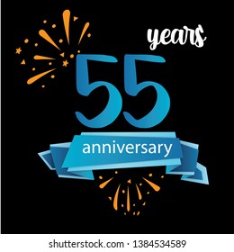 55 anniversary pictogram icon, years birthday logo label. Vector illustration. Isolated on black background - Vector