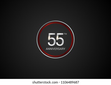 55 anniversary with  red and silver color circle  isolated on red background for celebration event isolated on black background