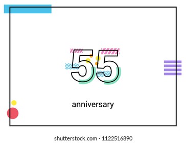 55 Anniversary simple black line with memphis ornaments isolated on white background