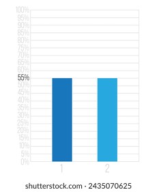 55% bars graph. Vetor finance, percentage and business concept. Column design with two sections blue