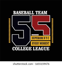 55 baseball team typography, vector illustration