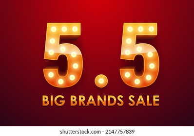 5.5 Big Brands Sale. Text Light Bulb Frame Retro Billboard For Marketing Banner. Vector Illustration