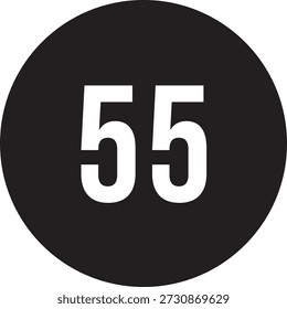 55 calendar number icon vector black round circle with white text
