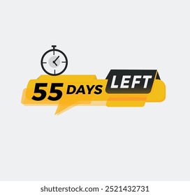 Faltam 55 dias, contagem regressiva. Banner promocional, elemento promocional Anúncio de marketing. ilustração vetorial.