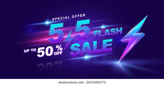 5.5 discount flash sale background. Vector illustration for shopping day, online shopping, special Offer coupon, voucher, banner template, websites, social media advertising.
