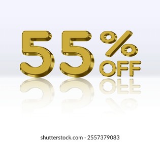 55% discount. golden 3d number. Special sale offer with 55% discount. Sale discount offer..