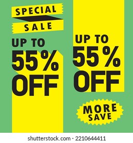 55% discount on warning tags, banners, flyers, social media posts, easy to change color illustration vector art
