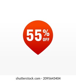 55 Rabatt, Vektor-Abzeichen für Labels, , Aufkleber, Banner, Tags, Web-Aufkleber, Neues Angebot. Discount-Origami-Zeichenbanner