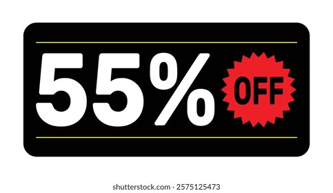 55% discount tag. icon vector Black, white and rad rectangular shape