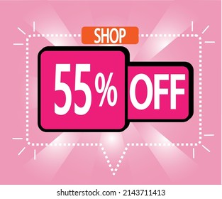 55% discount. vector illustration in pink for stores, shopping and promotion. banner for special offer