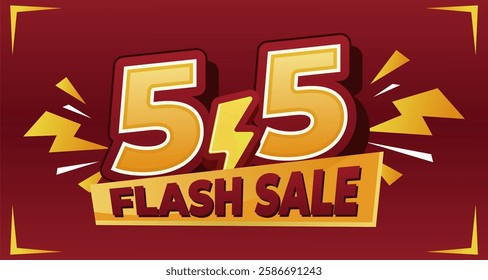 5.5 Flash Sale banner with bold typography, lightning effects, and a vibrant red-yellow color scheme, perfect for e-commerce promotions and special discount events