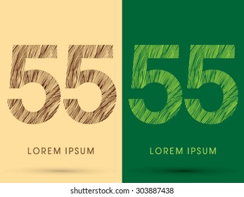 55, Font, concept line stroke , wood and leaf, grass, graphic vector.