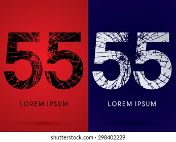 55 ,Font , destroy, broken mirror,  broken glass, graphic vector.