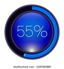 55% Glass blue  Vector loader progress button. step by step zero to hundred. 3D high quality premium well aligned graphic