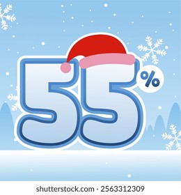 55% Holiday Discount with a Winter Touch On Blue Background