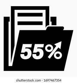 55% increase in stock prices. Increase in the value of securities. The rise of corporate bonds. Increase in income. Vector icon.