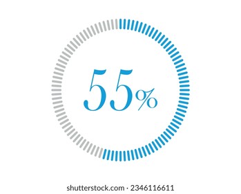55% de carga. 55% de diagramas de círculo Vector de infografía, Porcentaje listo para usar para el diseño web.