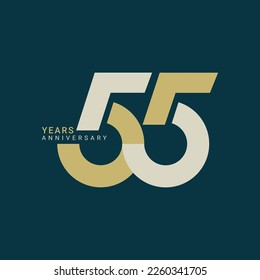 55 Logo, 55 Years Anniversary Logo, Golden Color, Vector Template Design element for birthday, invitation, wedding, jubilee and greeting card illustration.