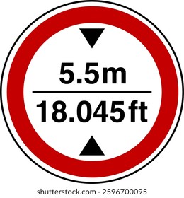 5.5 m height restriction circular sign sticker with conversion to 18.045 feet