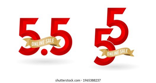 5.5 Mega sale, 5.5 online sale, with gradient red and golden ribbon applicable poster or flyer design, social media banner, online shop promotion, web banner store and retail, agency advertise media